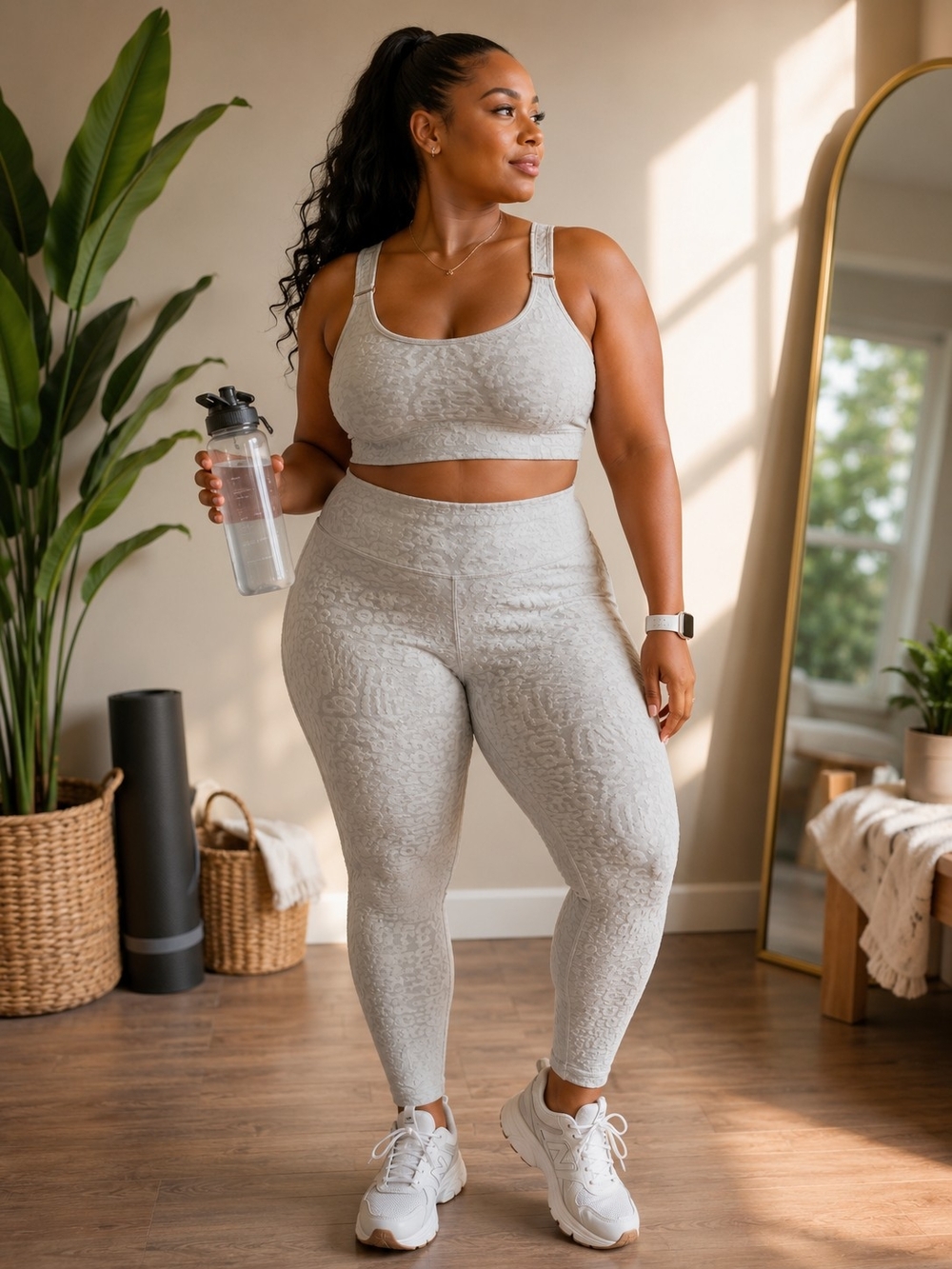 Mono B Mint Green Textured Leopard Animal Print 2-Piece Activewear Set